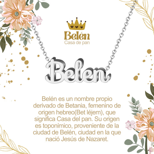 Collar con Nombre en Acero Inoxidable, Color Plateado, Incluye Tarjeta con el Significado de 60 Nombres + Caja de Regalo  y Pulsera 7 Nudos de Regalo