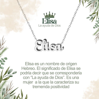 Collar con Nombre en Acero Inoxidable, Color Plateado, Incluye Tarjeta con el Significado de 60 Nombres + Caja de Regalo  y Pulsera 7 Nudos de Regalo