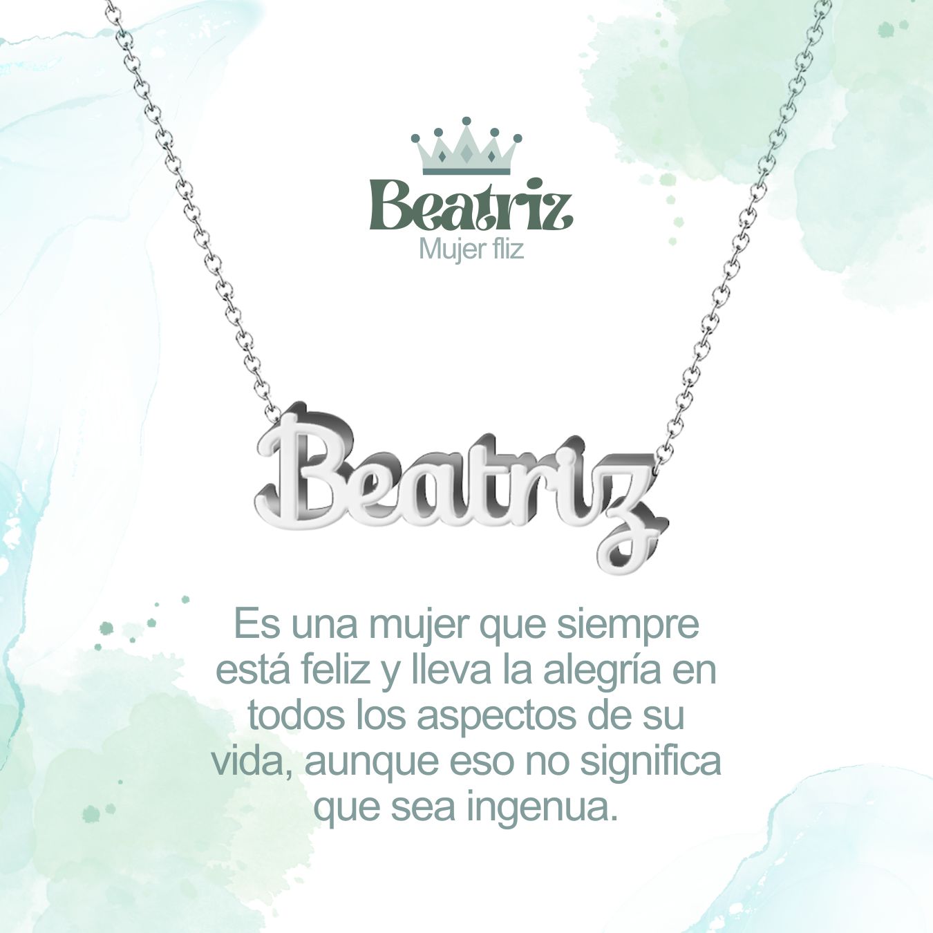 Collar con Nombre en Acero Inoxidable, Color Plateado, Incluye Tarjeta con el Significado de 60 Nombres + Caja de Regalo  y Pulsera 7 Nudos de Regalo