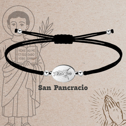 Pulsera Hilo Encerado con SAN PANCRACIO color Plateado
