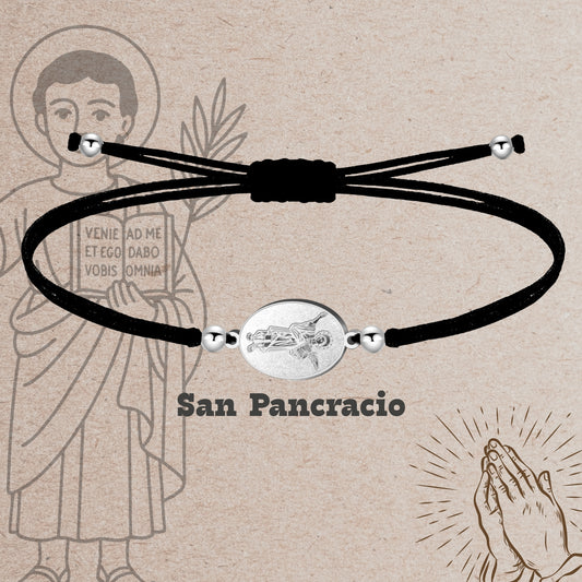 Pulsera Hilo Encerado con SAN PANCRACIO color Plateado