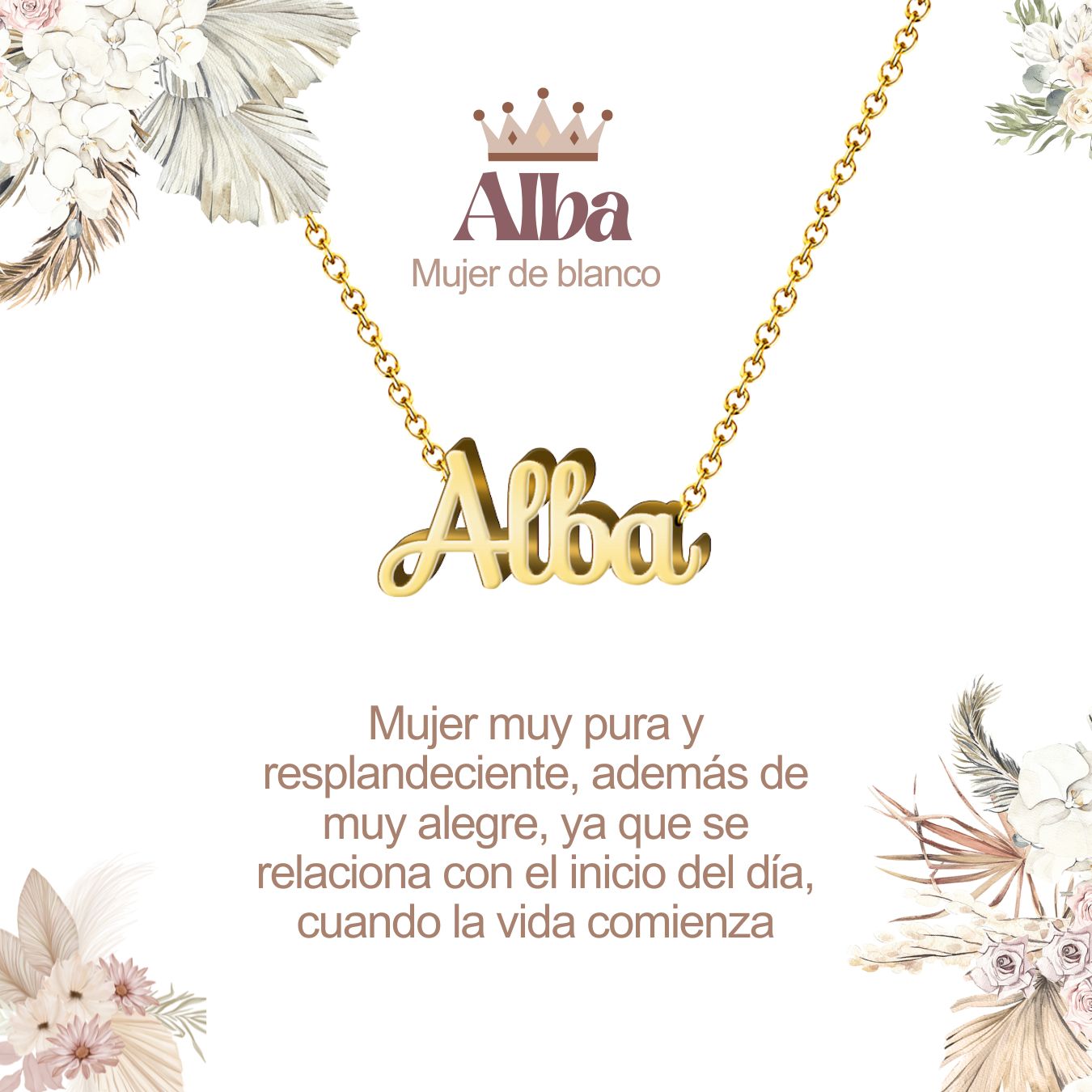 Collar con Nombre en Acero Inoxidable, Color Dorado, Incluye Tarjeta con el Significado de 60 Nombres + Caja de Regalo  y Pulsera 7 Nudos de Regalo
