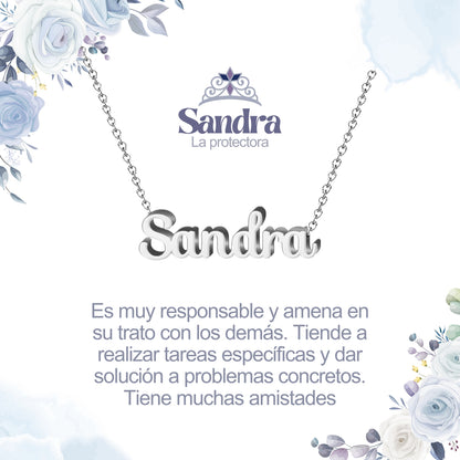 Collar con Nombre en Acero Inoxidable, Color Plateado, Incluye Tarjeta con el Significado de 60 Nombres + Caja de Regalo  y Pulsera 7 Nudos de Regalo
