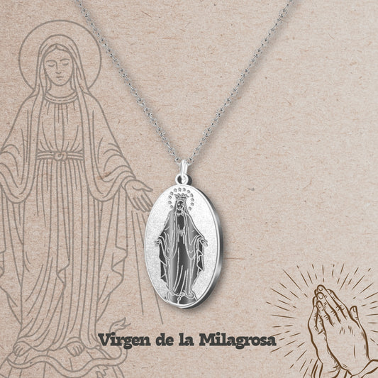 Colgante Acero Virgen de la Milagrosa color Plateado