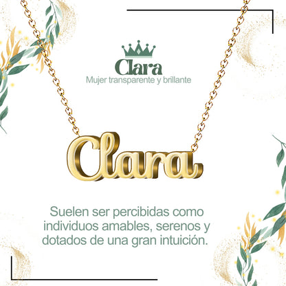 Collar con Nombre en Acero Inoxidable, Color Dorado, Incluye Tarjeta con el Significado de 60 Nombres + Caja de Regalo  y Pulsera 7 Nudos de Regalo