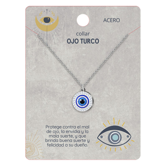 Collar Ojo Turco Acero Inoxidable | Amuleto contra el mal de ojo y energías negativas + Regalo Pulsera 7 Nudos