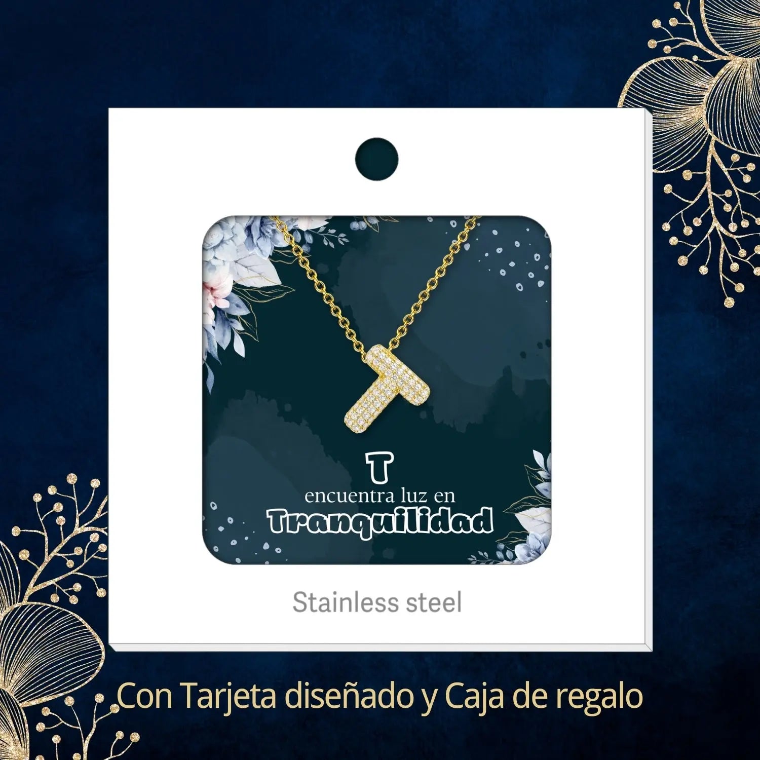 Colgante Letra inicial T con Piedra Circonita - cotigo