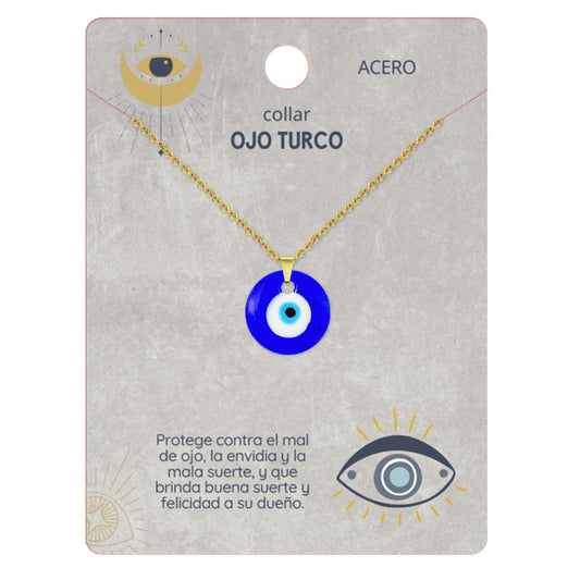 Collar Ojo Turco Acero Inoxidable | Amuleto contra el mal de ojo y energías negativas + Regalo Pulsera 7 Nudos