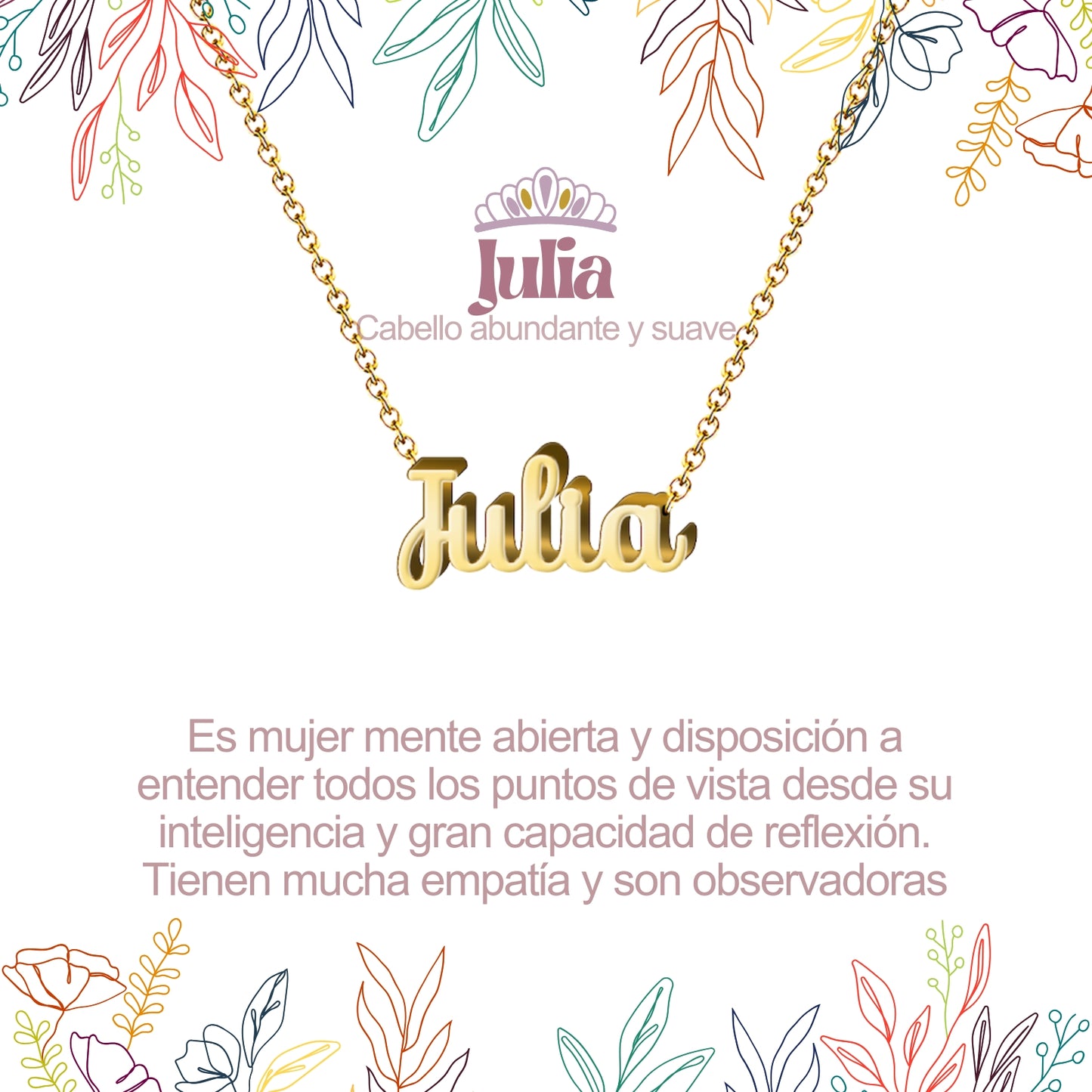 Collar con Nombre en Acero Inoxidable, Color Dorado, Incluye Tarjeta con el Significado de 60 Nombres + Caja de Regalo  y Pulsera 7 Nudos de Regalo
