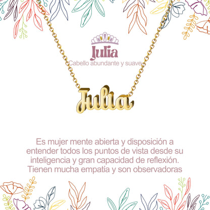 Collar con Nombre en Acero Inoxidable, Color Dorado, Incluye Tarjeta con el Significado de 60 Nombres + Caja de Regalo  y Pulsera 7 Nudos de Regalo