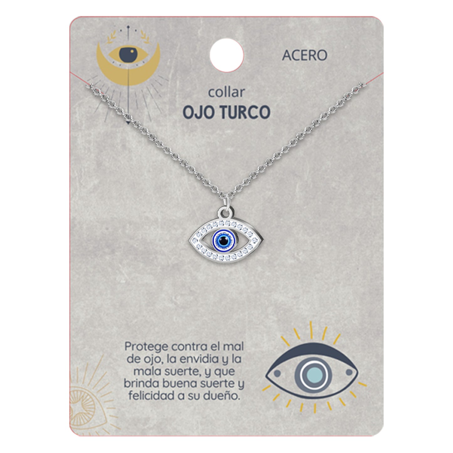 Collar Ojo Turco Acero Inoxidable | Amuleto contra el mal de ojo y energías negativas + Regalo Pulsera 7 Nudos