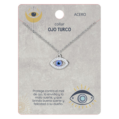 Collar Ojo Turco Acero Inoxidable | Amuleto contra el mal de ojo y energías negativas + Regalo Pulsera 7 Nudos