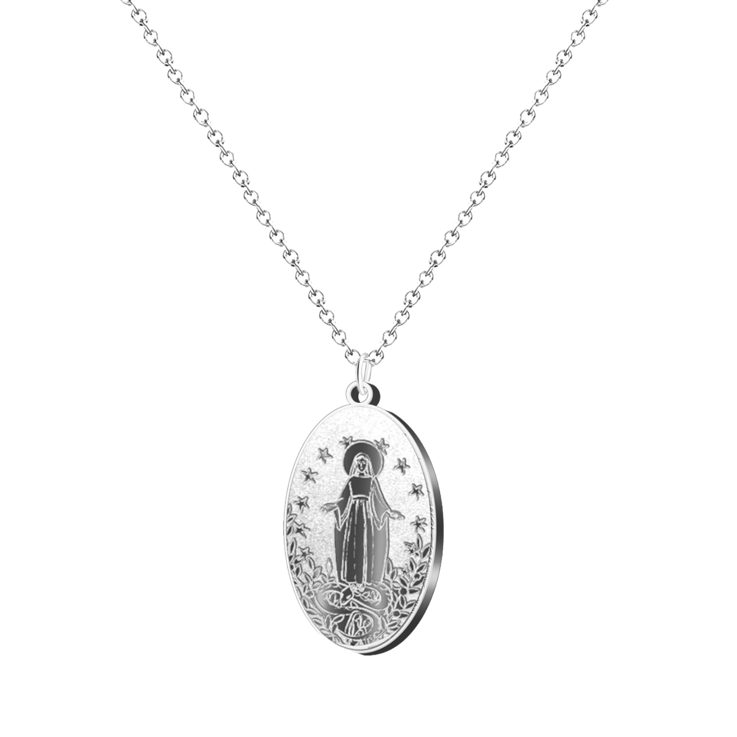 Collar Virgen de Fátima con Medalla en Acero Inoxidable Plateado
