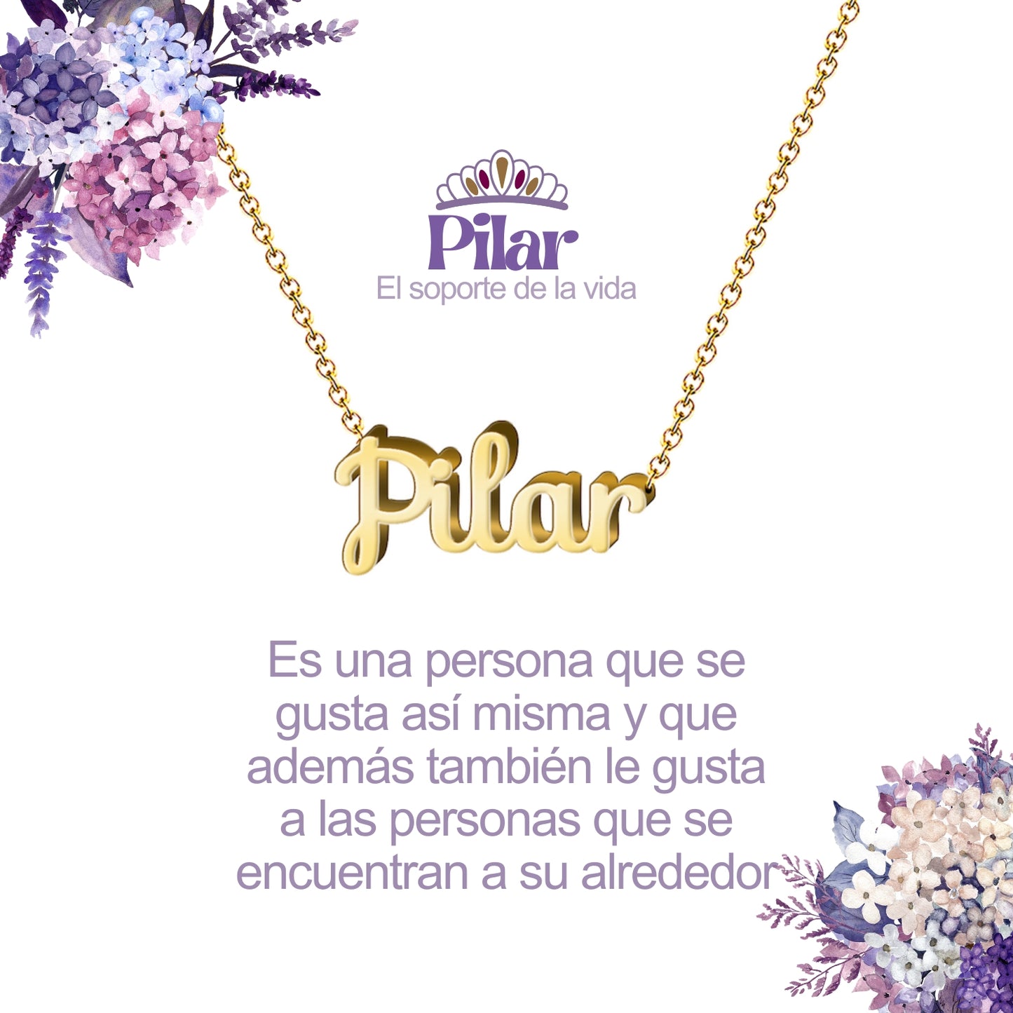 Collar con Nombre en Acero Inoxidable, Color Dorado, Incluye Tarjeta con el Significado de 60 Nombres + Caja de Regalo  y Pulsera 7 Nudos de Regalo