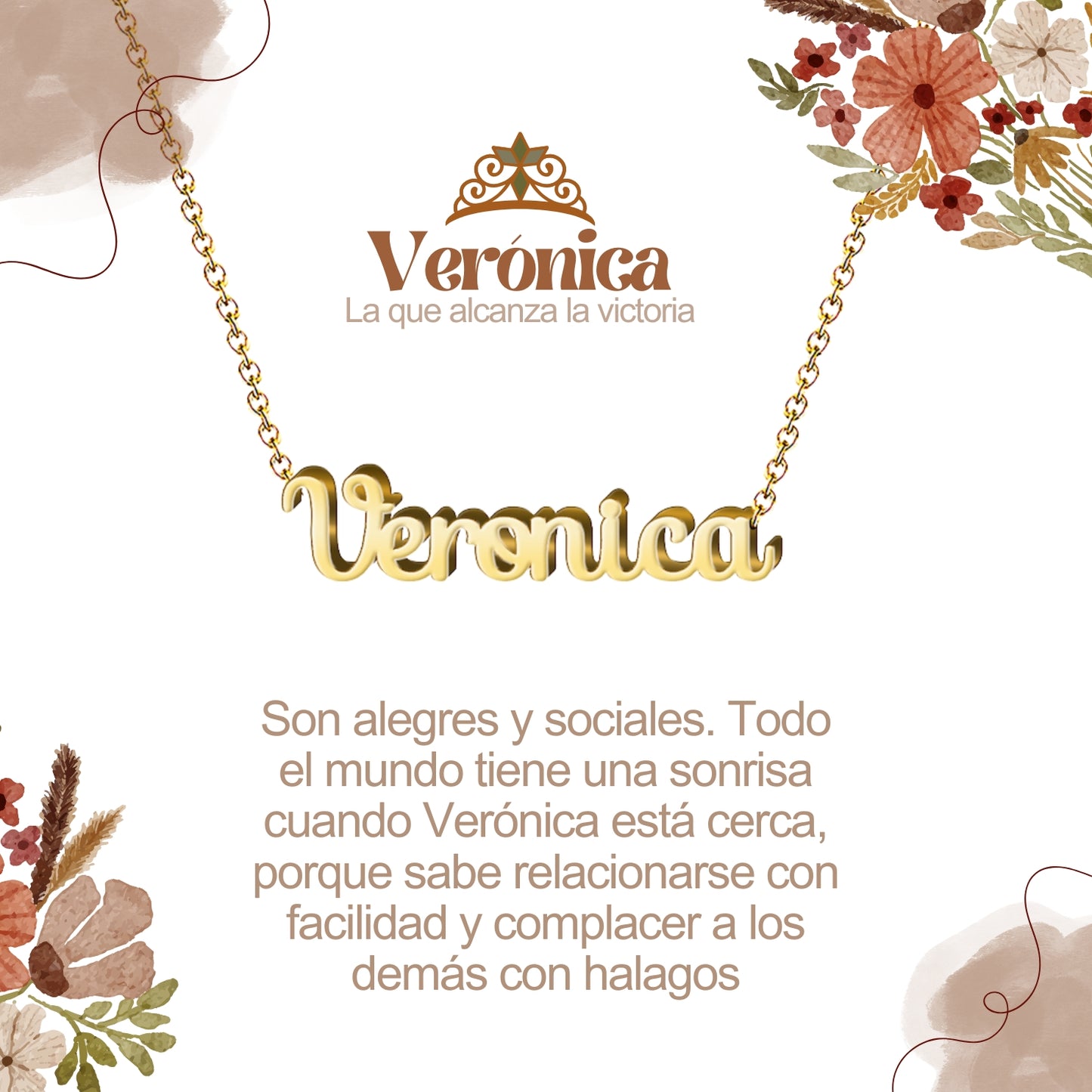 Collar con Nombre en Acero Inoxidable, Color Dorado, Incluye Tarjeta con el Significado de 60 Nombres + Caja de Regalo  y Pulsera 7 Nudos de Regalo