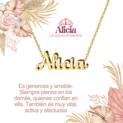 Collar con Nombre en Acero Inoxidable, Color Dorado, Incluye Tarjeta con el Significado de 60 Nombres + Caja de Regalo  y Pulsera 7 Nudos de Regalo