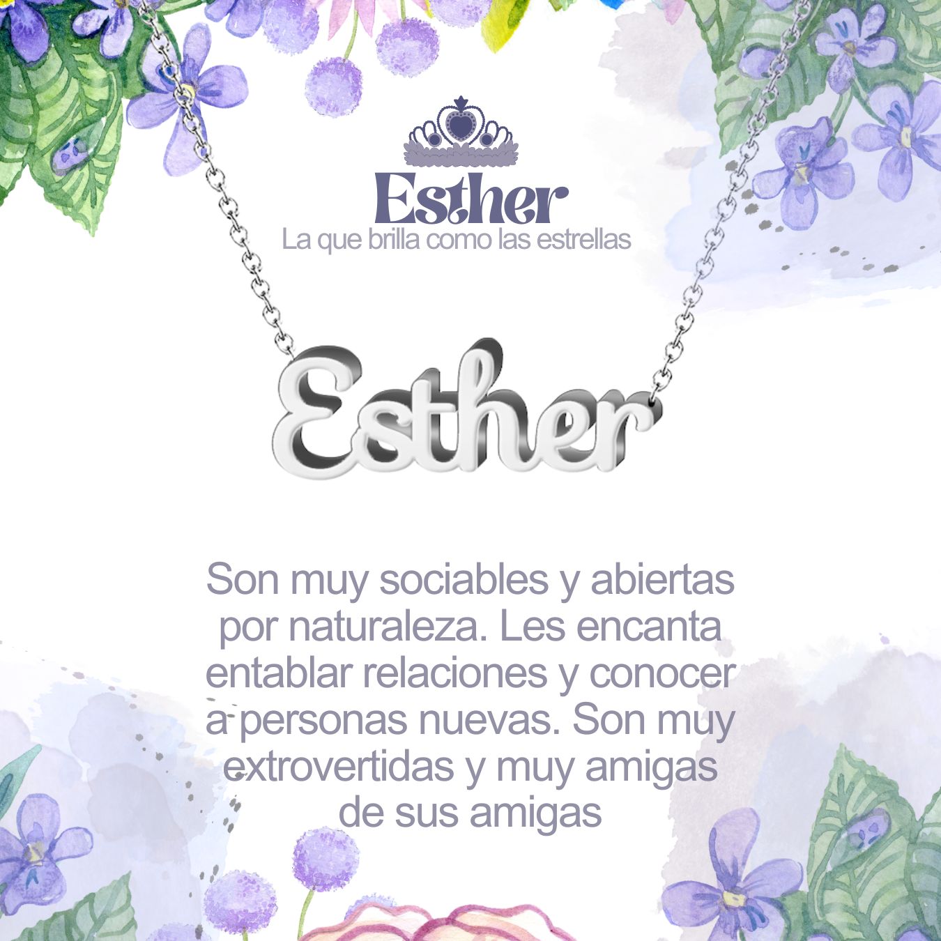 Collar con Nombre en Acero Inoxidable, Color Plateado, Incluye Tarjeta con el Significado de 60 Nombres + Caja de Regalo  y Pulsera 7 Nudos de Regalo