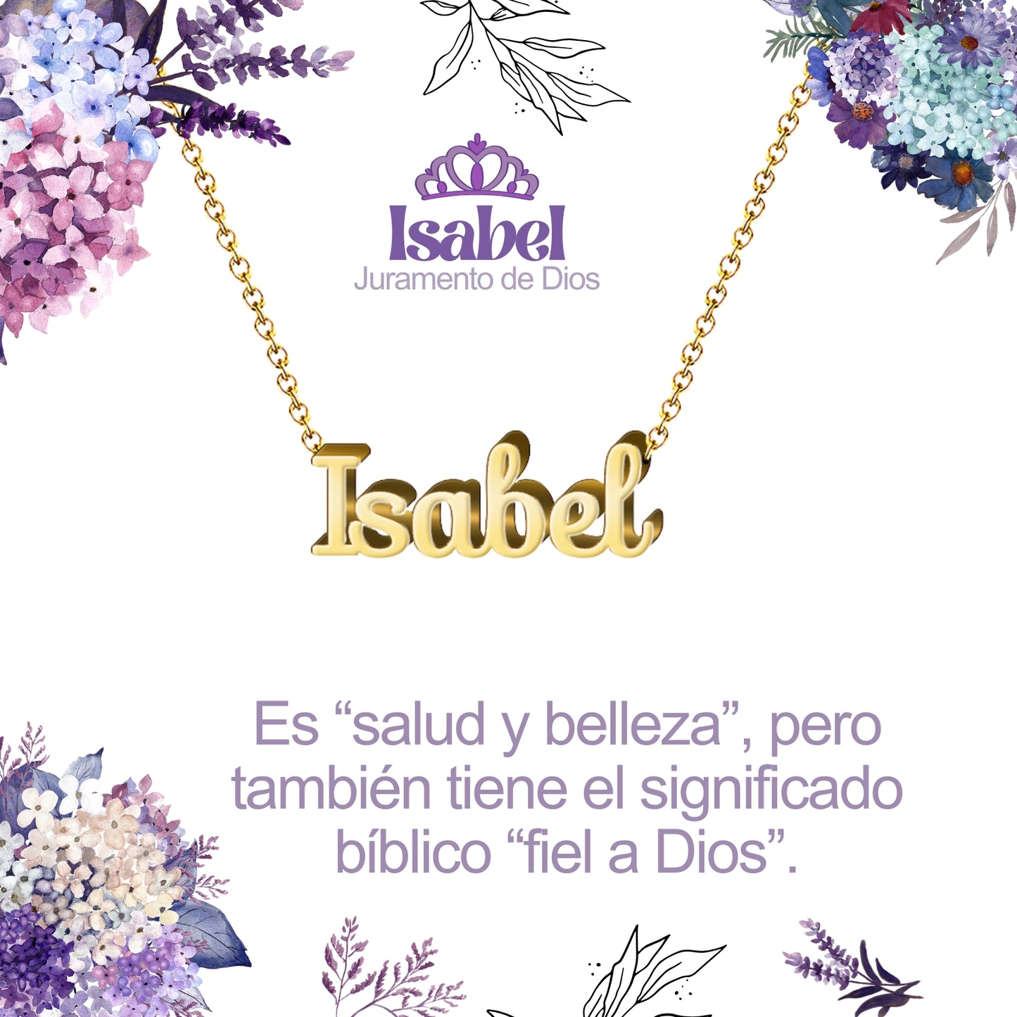 Collar con Nombre en Acero Inoxidable, Color Dorado, Incluye Tarjeta con el Significado de 60 Nombres + Caja de Regalo  y Pulsera 7 Nudos de Regalo