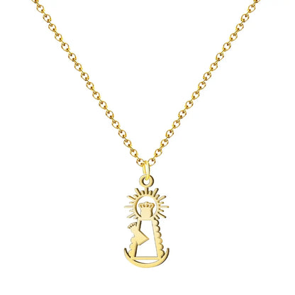 Colgante silueta Virgen de la Bien Aparecida en acero dorado con cadena de eslabones
