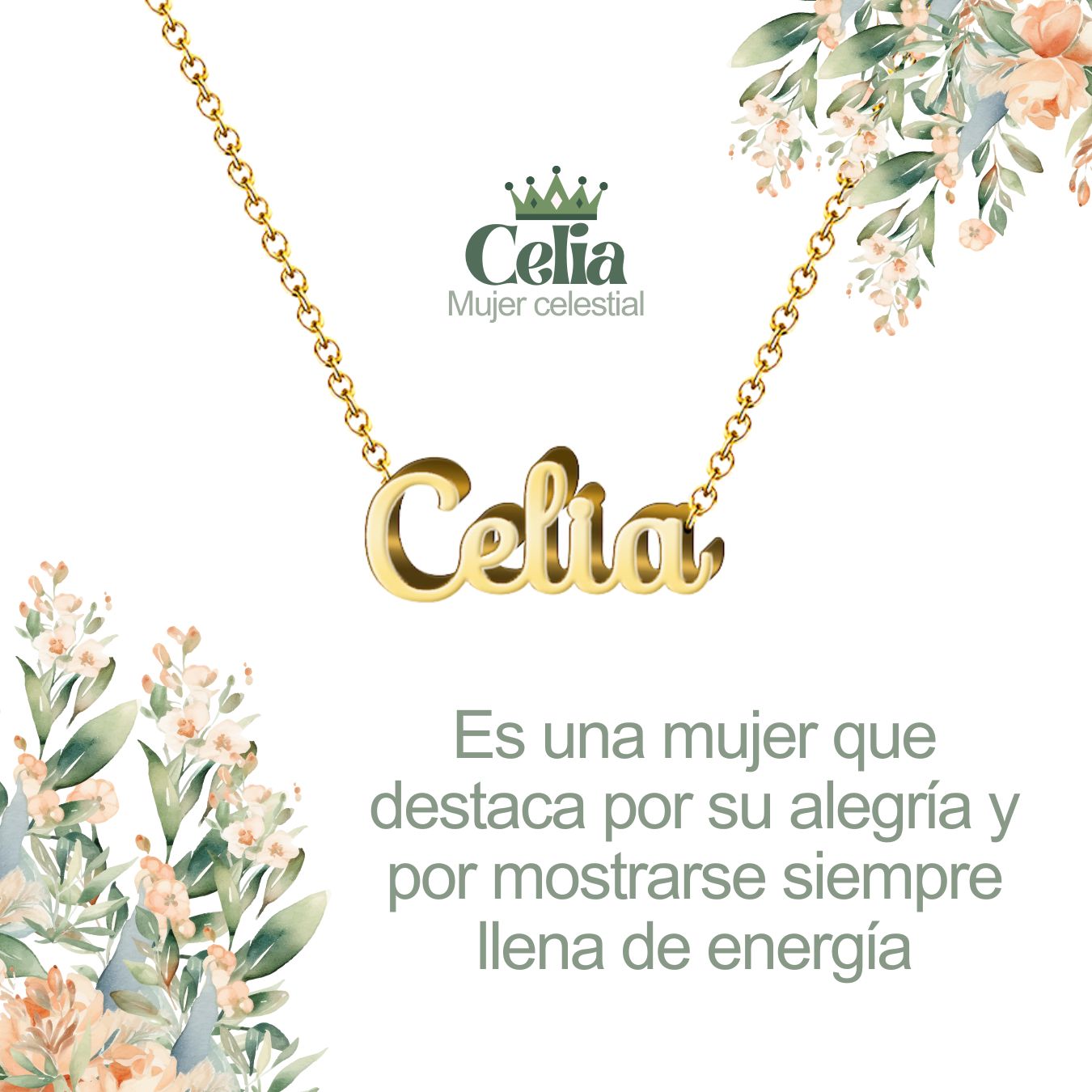 Collar con Nombre en Acero Inoxidable, Color Dorado, Incluye Tarjeta con el Significado de 60 Nombres + Caja de Regalo  y Pulsera 7 Nudos de Regalo