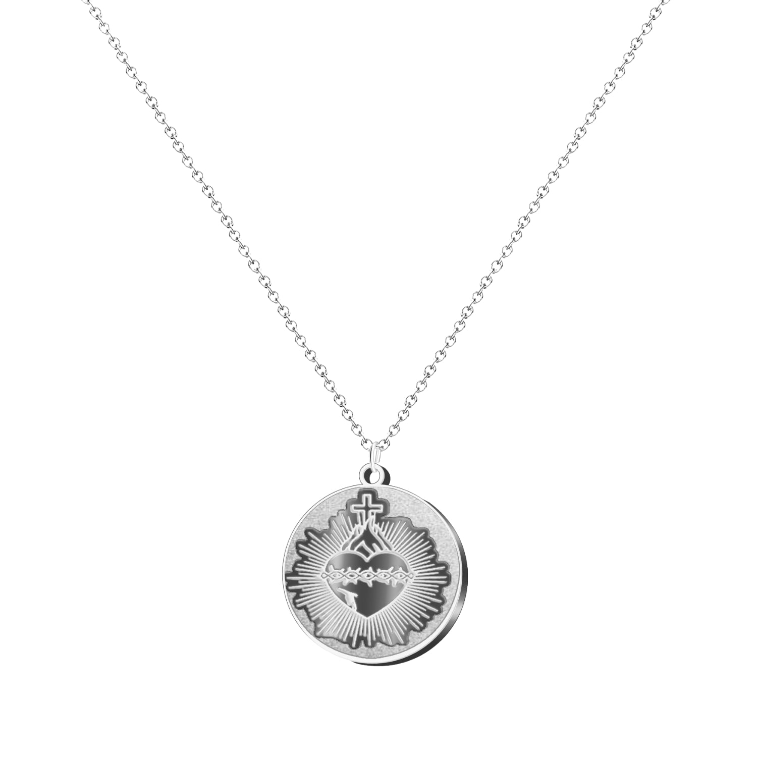 Collar plateado con medalla del Sagrado Corazón de Jesús