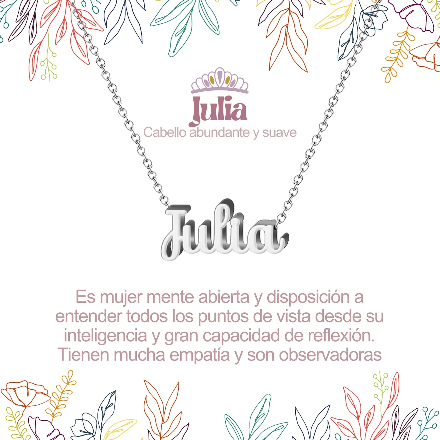 Collar con Nombre en Acero Inoxidable, Color Plateado, Incluye Tarjeta con el Significado de 60 Nombres + Caja de Regalo  y Pulsera 7 Nudos de Regalo