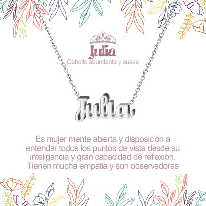 Collar con Nombre en Acero Inoxidable, Color Plateado, Incluye Tarjeta con el Significado de 60 Nombres + Caja de Regalo  y Pulsera 7 Nudos de Regalo