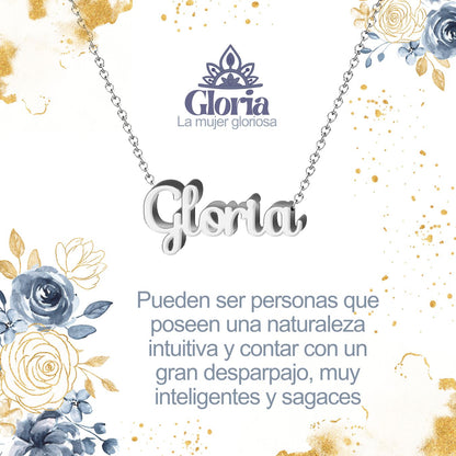 Collar con Nombre en Acero Inoxidable, Color Plateado, Incluye Tarjeta con el Significado de 60 Nombres + Caja de Regalo  y Pulsera 7 Nudos de Regalo