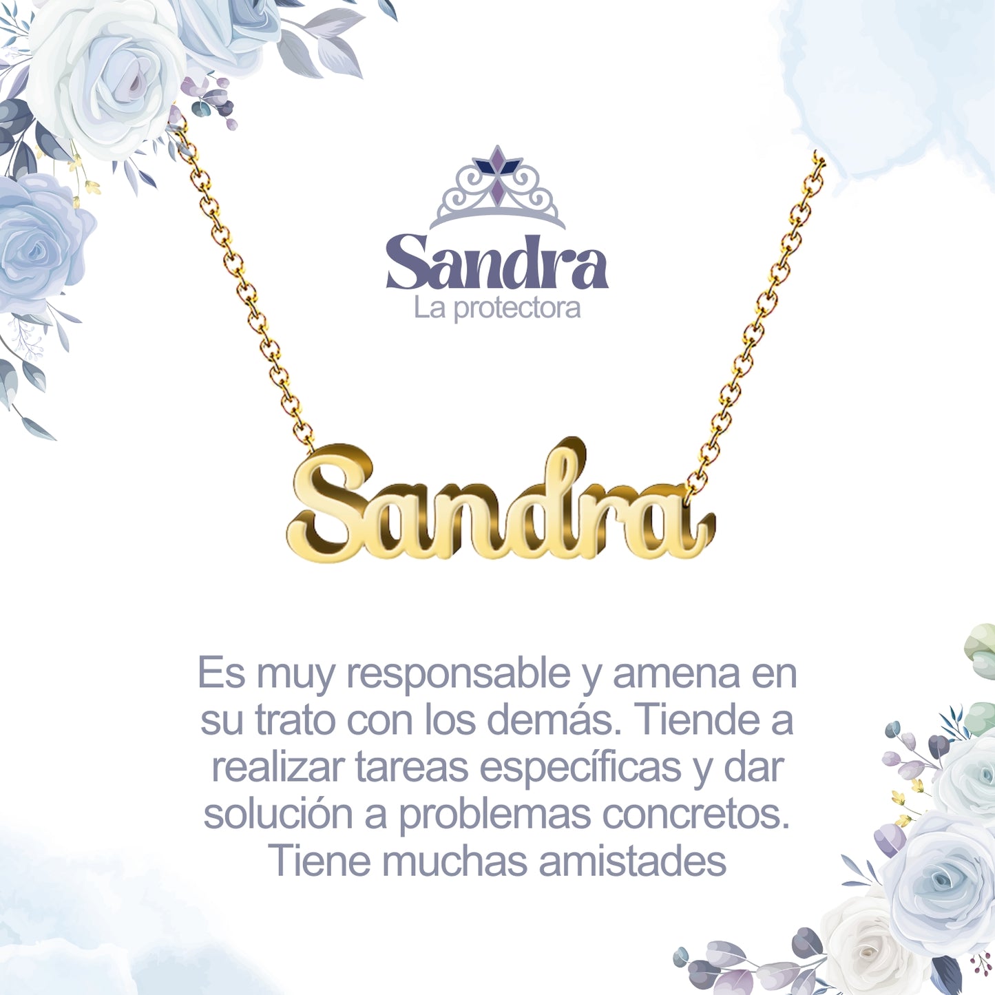 Collar con Nombre en Acero Inoxidable, Color Dorado, Incluye Tarjeta con el Significado de 60 Nombres + Caja de Regalo  y Pulsera 7 Nudos de Regalo