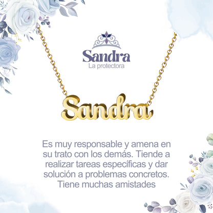Collar con Nombre en Acero Inoxidable, Color Dorado, Incluye Tarjeta con el Significado de 60 Nombres + Caja de Regalo  y Pulsera 7 Nudos de Regalo