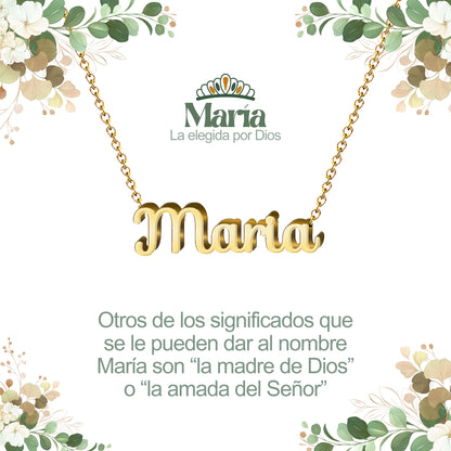Collar con Nombre en Acero Inoxidable, Color Dorado, Incluye Tarjeta con el Significado de 60 Nombres + Caja de Regalo  y Pulsera 7 Nudos de Regalo