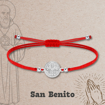 Pulsera Hilo encerado Rojo-San Benito Plateado