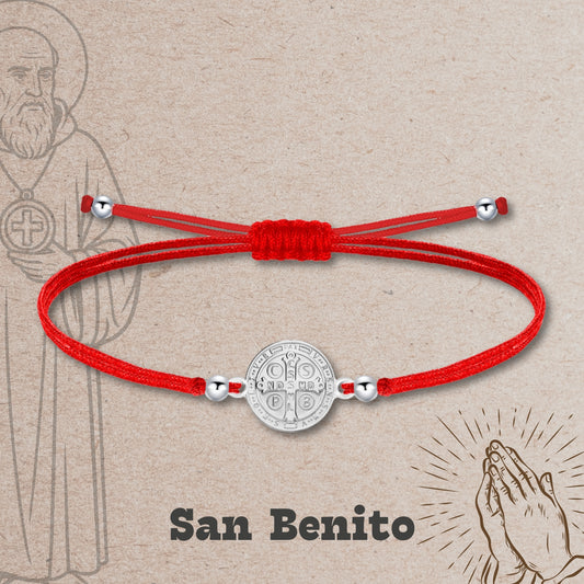 Pulsera Hilo encerado Rojo-San Benito Plateado