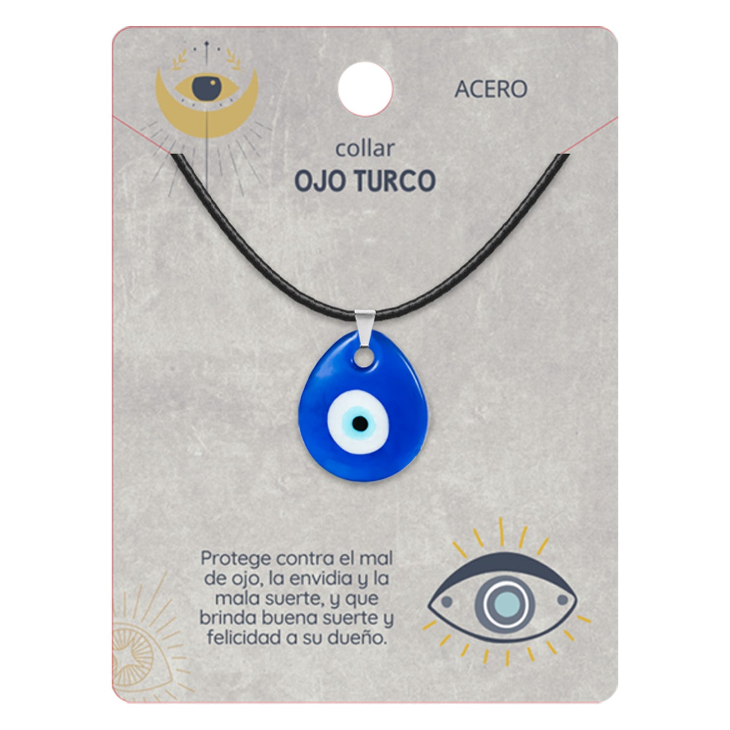 Collar Ojo Turco Acero Inoxidable | Amuleto contra el mal de ojo y energías negativas + Regalo Pulsera 7 Nudos