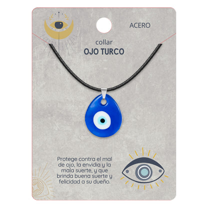 Collar Ojo Turco Acero Inoxidable | Amuleto contra el mal de ojo y energías negativas + Regalo Pulsera 7 Nudos