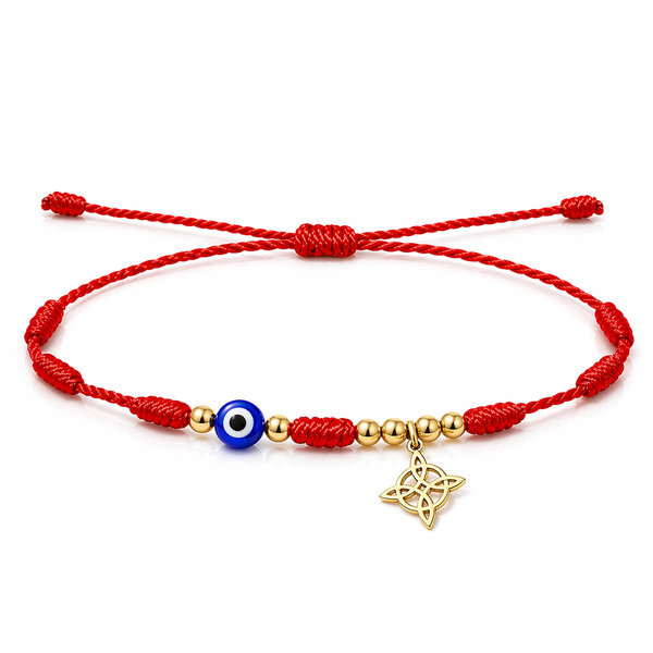 Pulsera 7 nudos Nudo de Bruja con Ojo Turco Acero Inoxidable Dorado