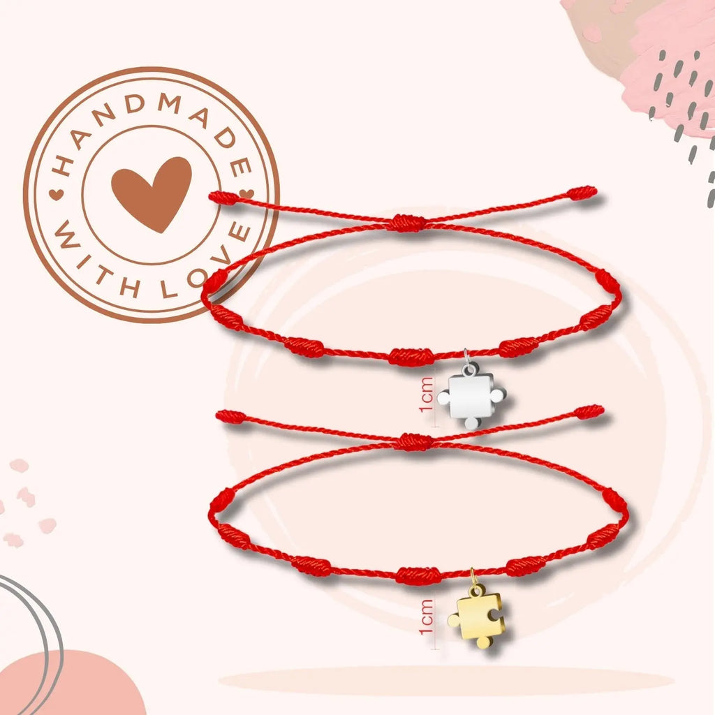 Pack 2 Pulseras 7 Nudos con Puzle - Regalo San Valentín Pareja - Acero diseño