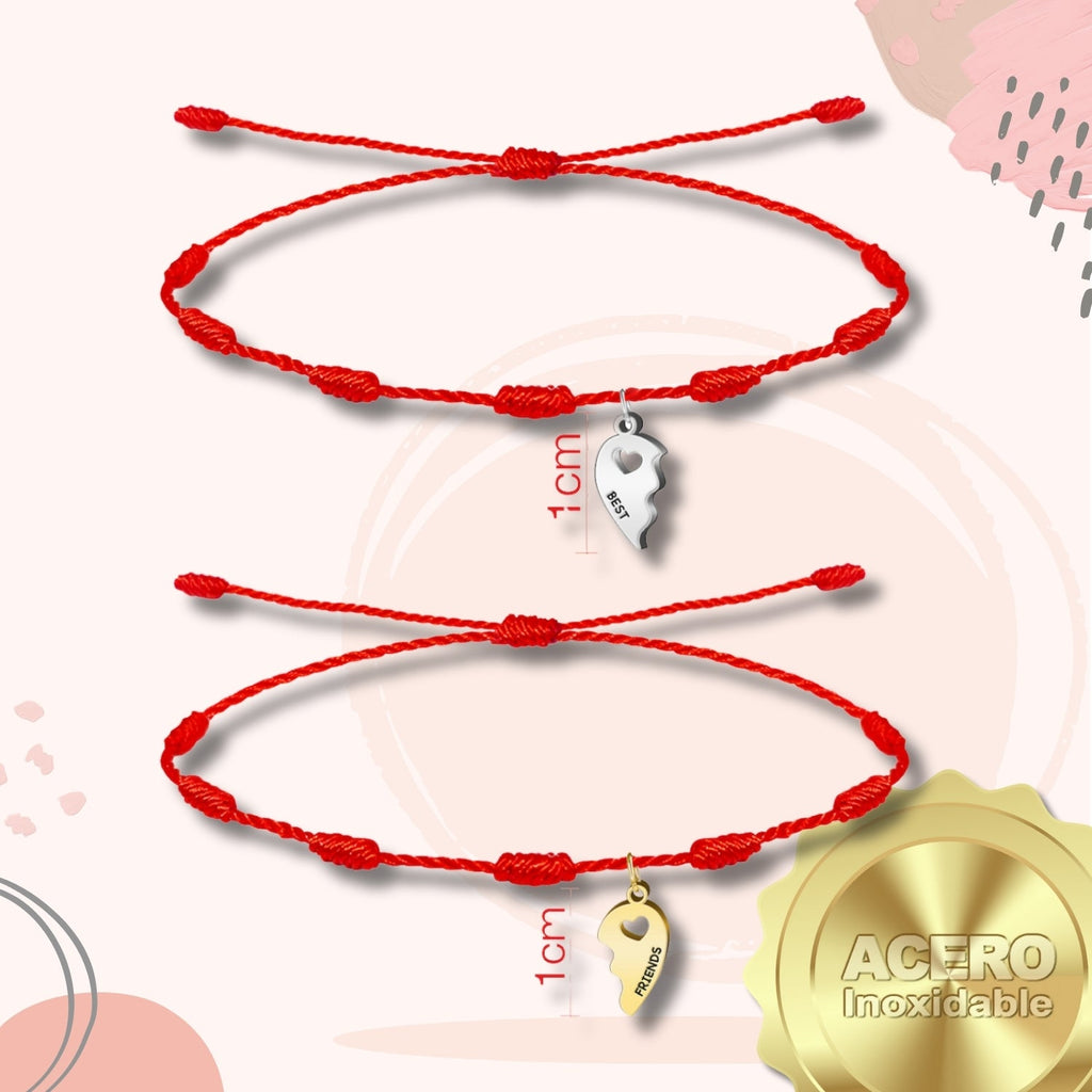 Pack 2 Pulseras 7 Nudos de la Amistad "best Friends" - Acero acabado