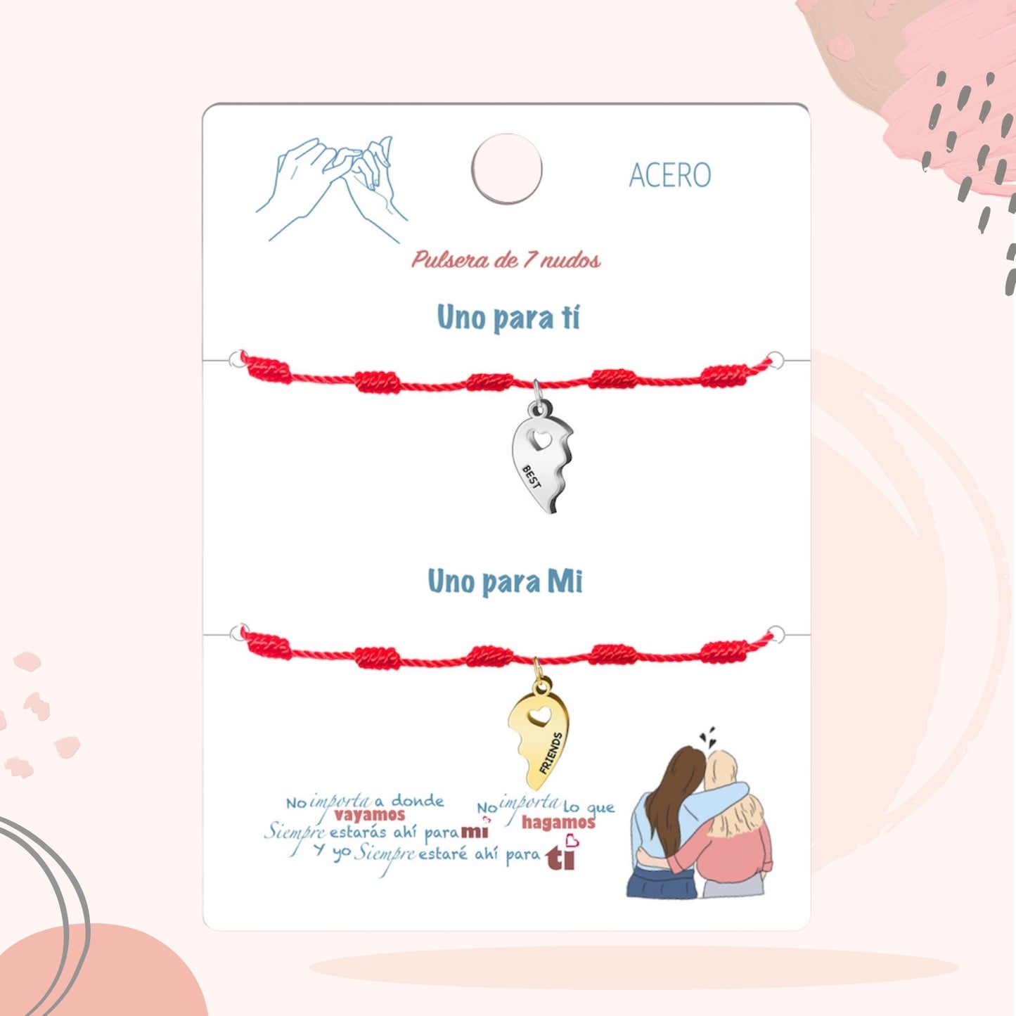 2 pulseras 7 nudos 💕 Una para ti, una para mí. Regalo con significado para Amor, Pareja, Amistad, Familia. Además