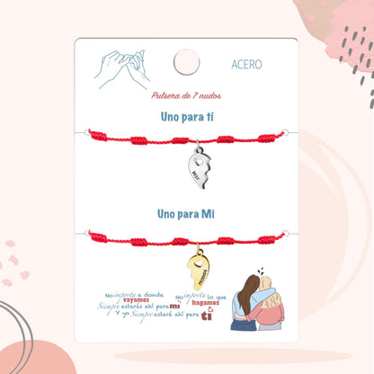 2 pulseras 7 nudos 💕 Una para ti, una para mí. Regalo con significado para Amor, Pareja, Amistad, Familia. Además