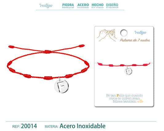Pulsera 7 Nudos con letra F color Plateado
