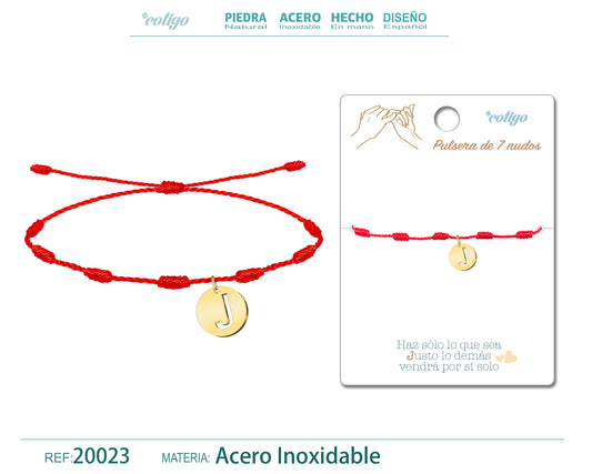 Pulsera 7 Nudos con letra J color Dorado