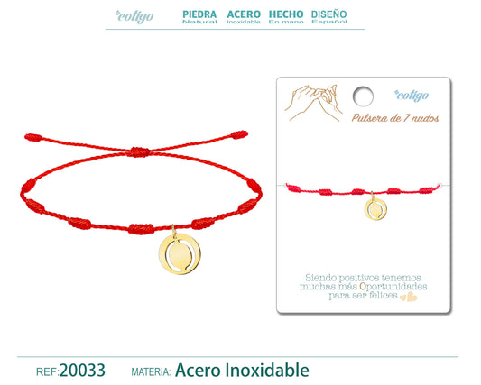 Pulsera 7 Nudos con letra O color Dorado