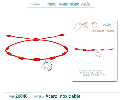 Pulsera 7 Nudos con letra S color Plateado
