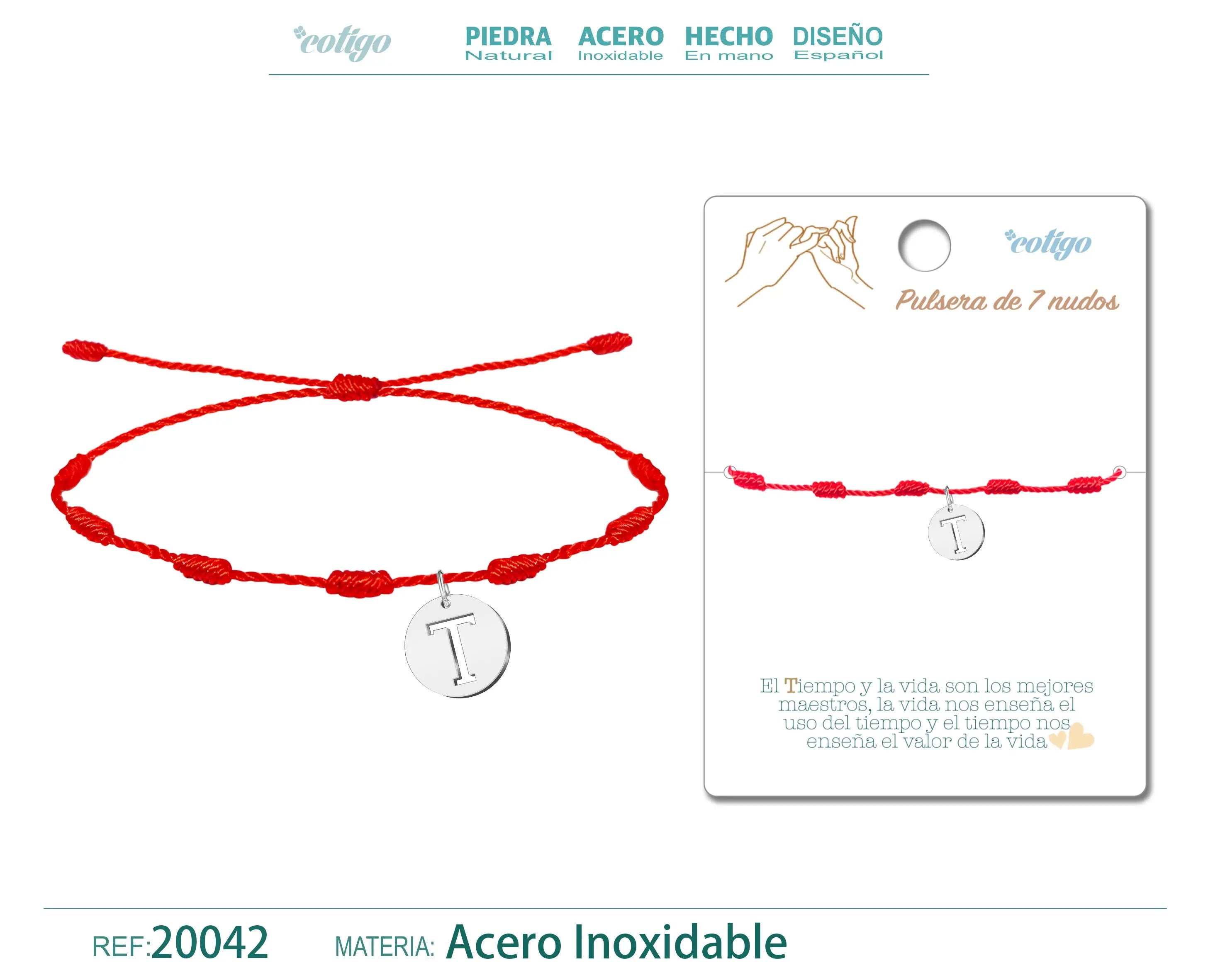 Pulsera 7 Nudos con letra T color Plateado cotigo