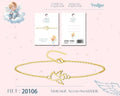 Pulsera fina de acero inoxidable dorado con silueta recortada de Ángel de la Guarda, incluye tarjeta de regalo con mensaje de aliento y protección.