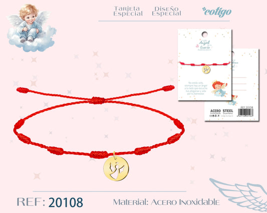 20108-Pulsera 7 Nudos con Angel de Guarda Acero