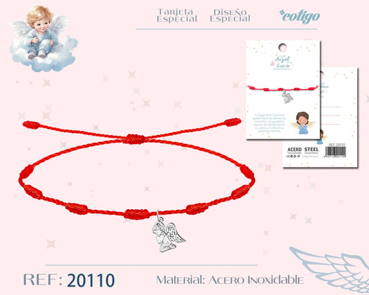 20110-Pulsera 7 Nudos con Angel de Guarda Acero