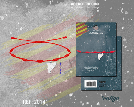 Pulsera 7 nudos con Mapa Cataluña Acero Plateado