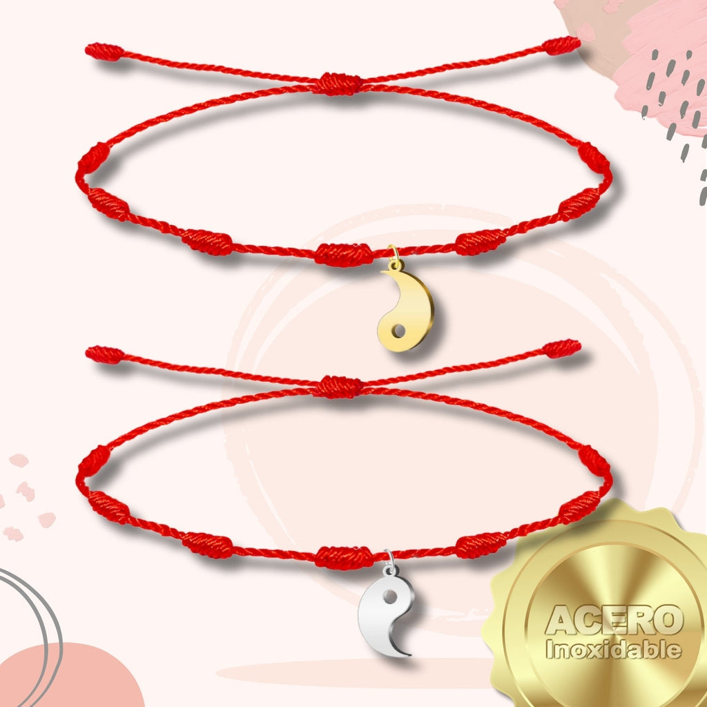 Pack 2 Pulseras 7 Nudos con Yin Yang - Regalo San Valentín Pareja - Acero acabado